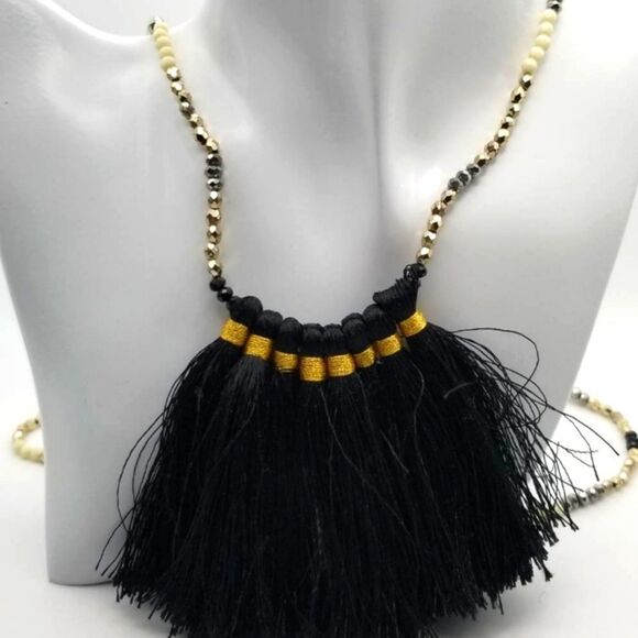 💥native‎ tassel black flowy necklace - Picture 1 of 2